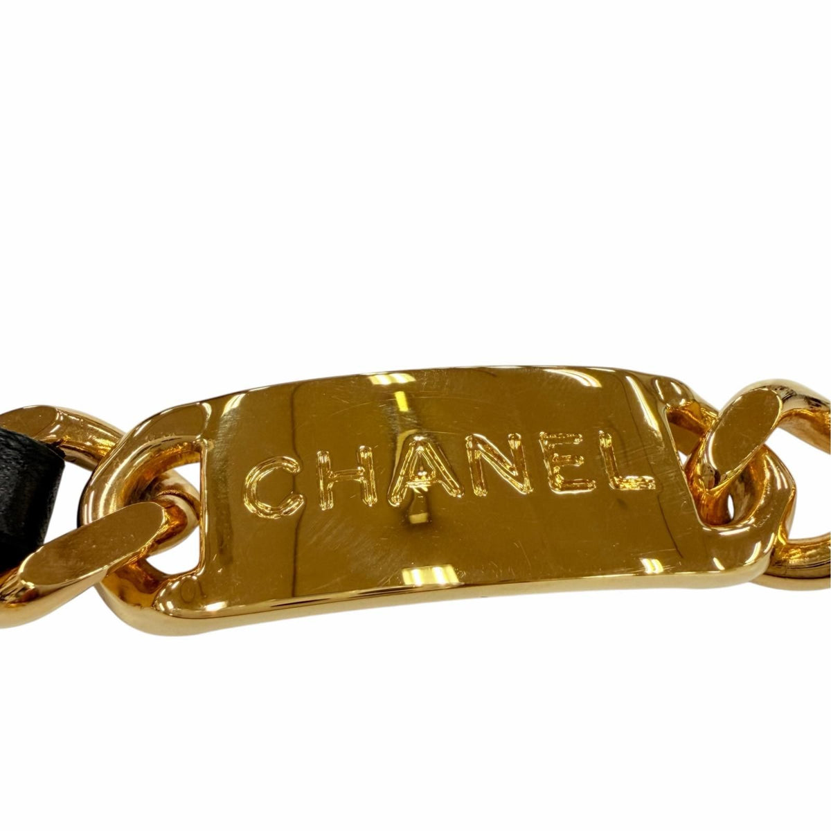 Chanel Vintage Metal Logo CC Coin Leather Chain Belt Gold Black — view 6