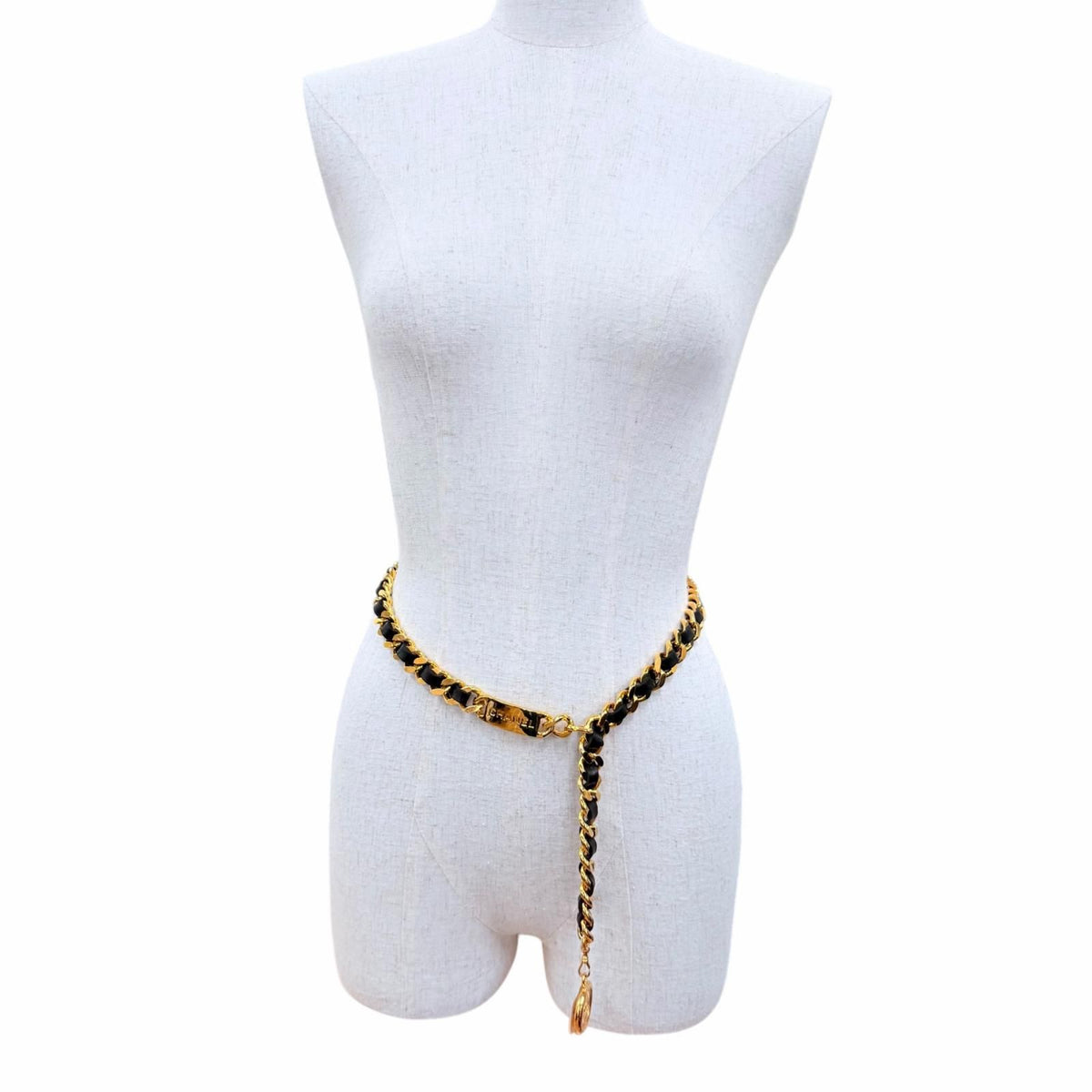 Chanel Vintage Metal Logo CC Coin Leather Chain Belt Gold Black — view 3