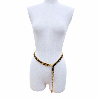 Chanel Vintage Metal Logo CC Coin Leather Chain Belt Gold Black — view 3