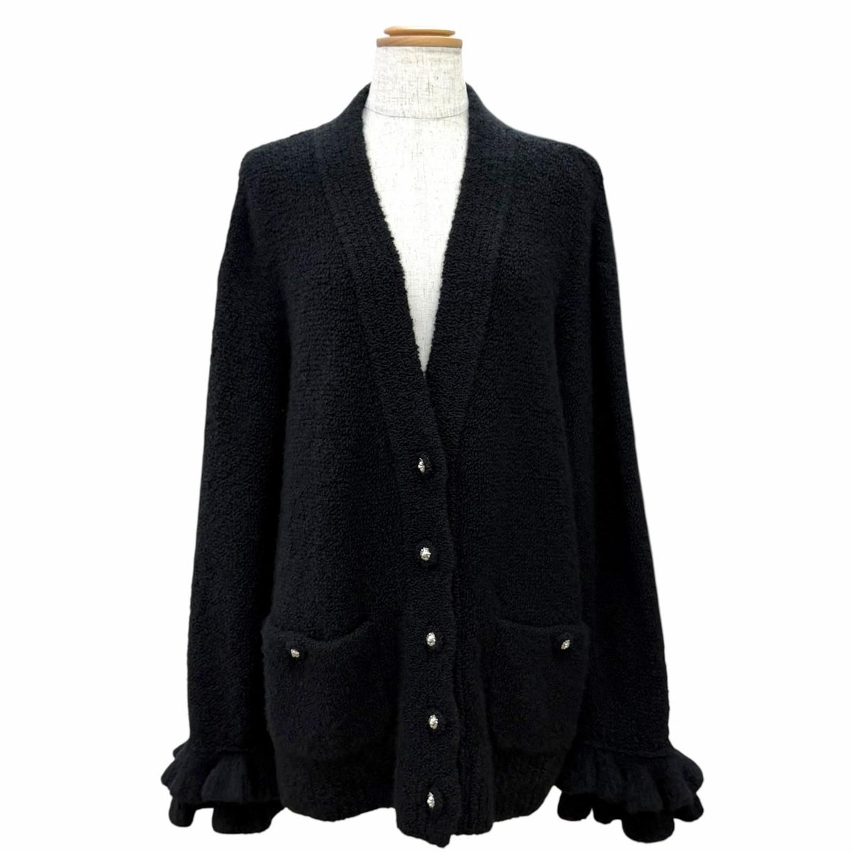 Chanel Cashmere Wool Lion Button Cuff Ruffle V-neck Long Sleeve Knit Cardigan