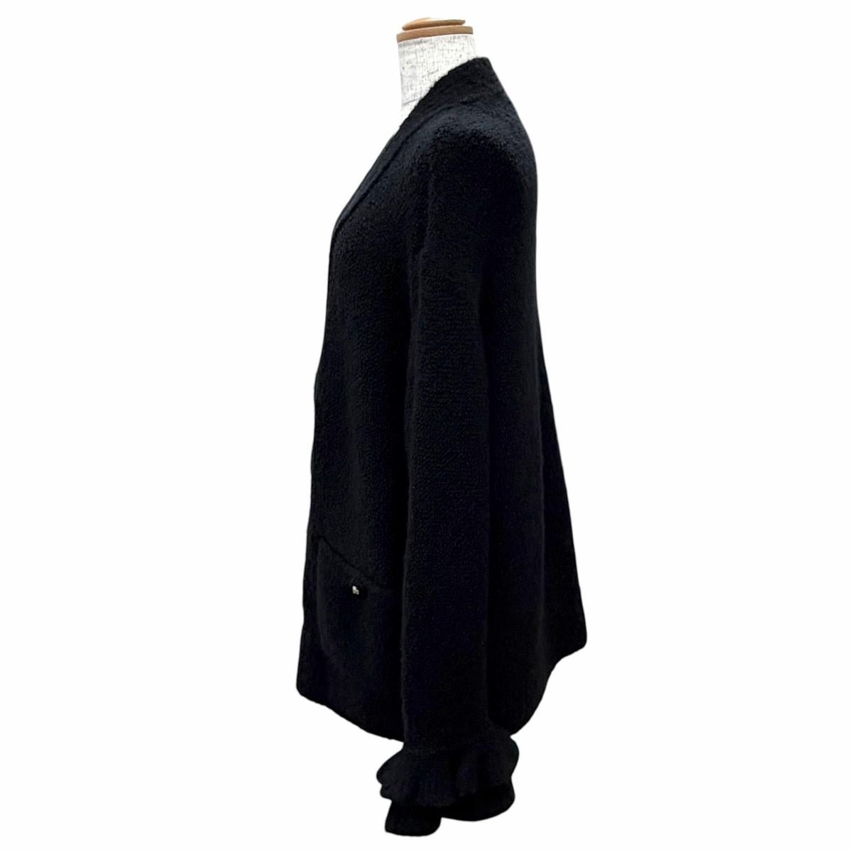 Chanel Cashmere Wool Lion Button Cuff Ruffle V-neck Long Sleeve Knit Cardigan — view 3