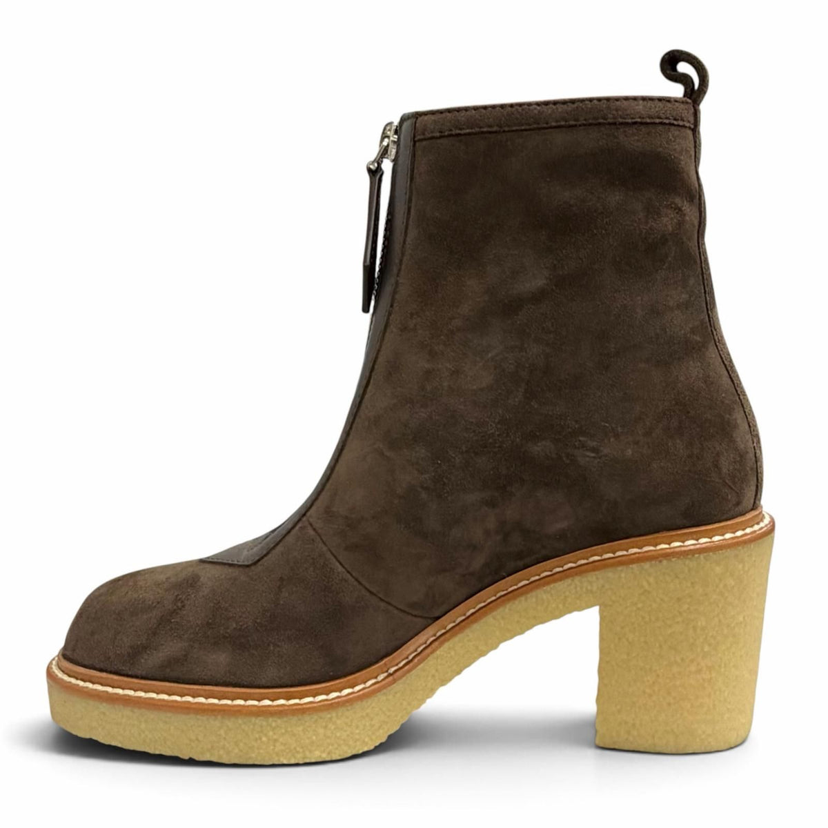 Hermes Single 55 Suede Leather Center Zip Ankle Boots Short Dark Brown — view 6
