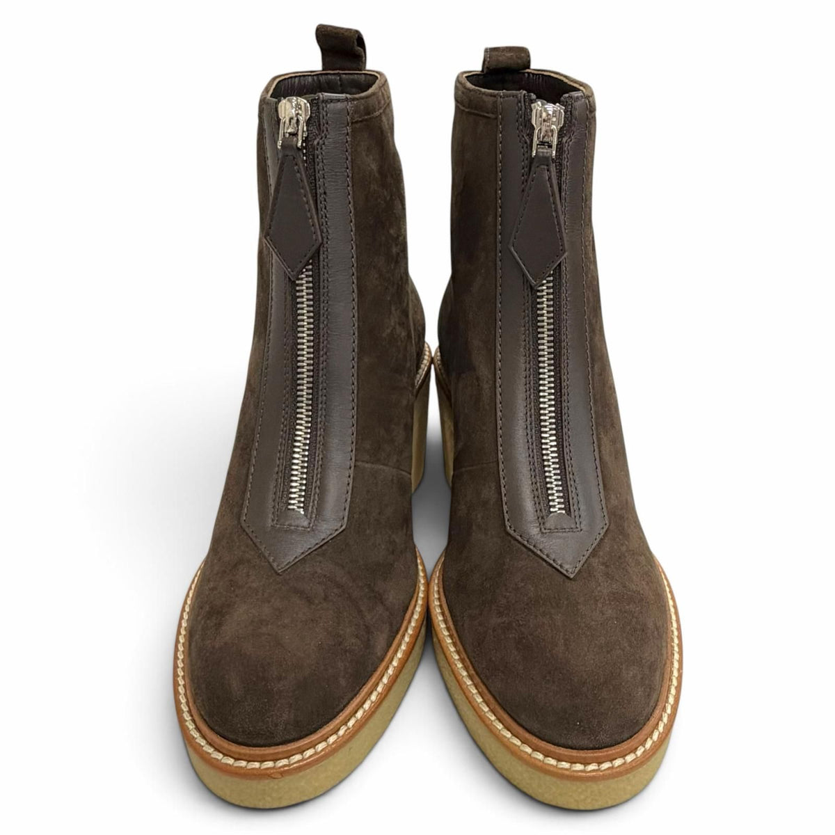 Hermes Single 55 Suede Leather Center Zip Ankle Boots Short Dark Brown — view 3