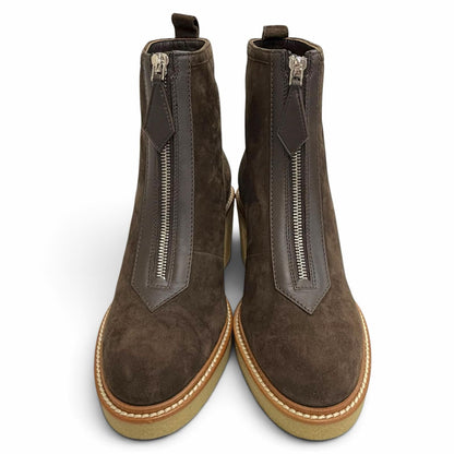 Hermes Single 55 Suede Leather Center Zip Ankle Boots Short Dark Brown — view 3