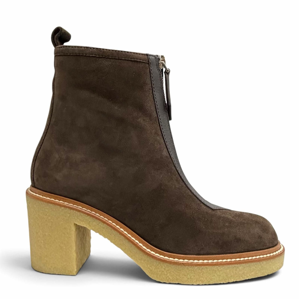 Hermes Single 55 Suede Leather Center Zip Ankle Boots Short Dark Brown — view 7