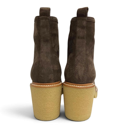 Hermes Single 55 Suede Leather Center Zip Ankle Boots Short Dark Brown — view 4