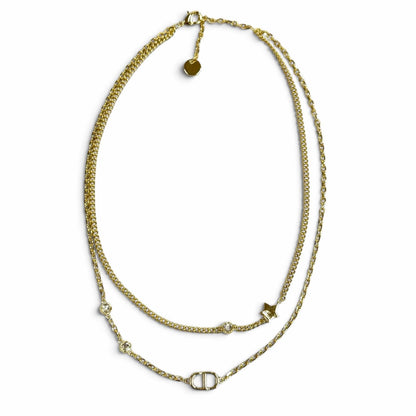 Dior Petit CD Double Necklace Rhinestone Star Charm Pendant Gold — view 3