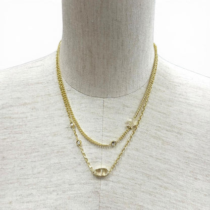 Dior Petit CD Double Necklace Rhinestone Star Charm Pendant Gold — view 2