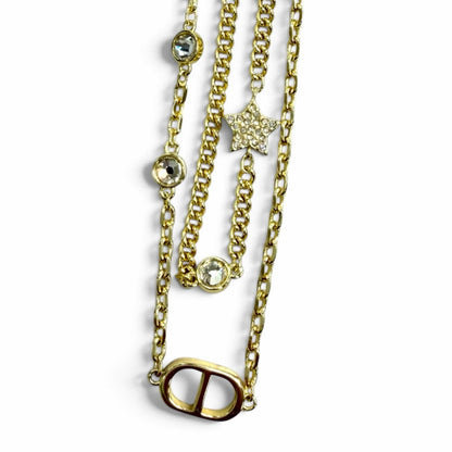 Dior Petit CD Double Necklace Rhinestone Star Charm Pendant Gold — view 6