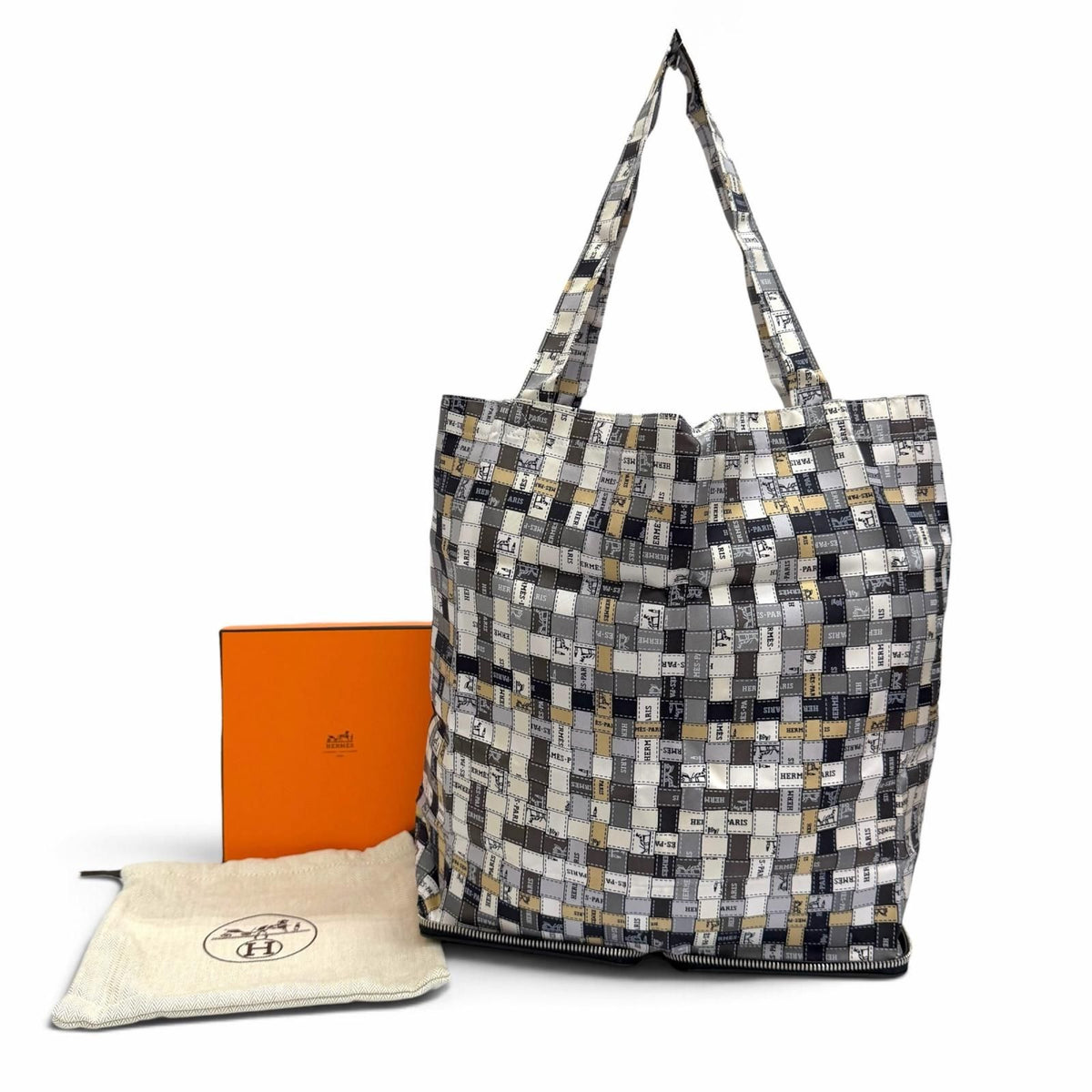Hermes Silky Pop Bolduc Check Leather Buffalo Skipper Tote Bag Eco Black — view 2