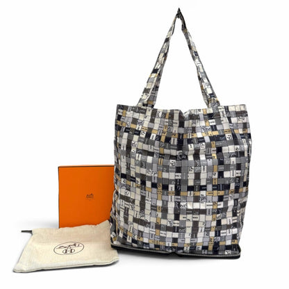 Hermes Silky Pop Bolduc Check Leather Buffalo Skipper Tote Bag Eco Black — view 2
