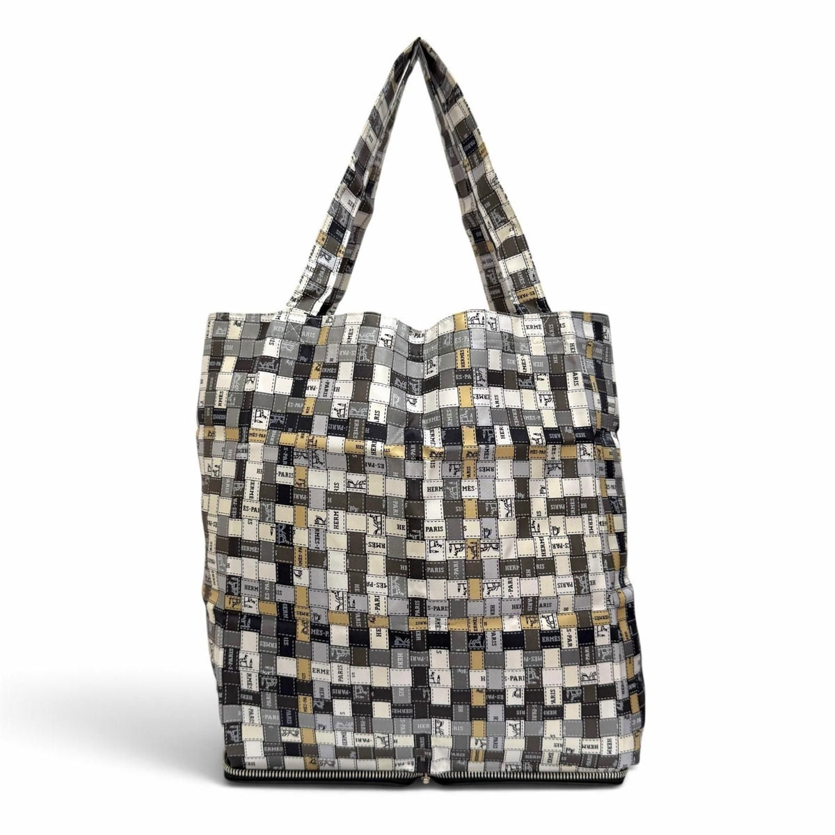 Hermes Silky Pop Bolduc Check Leather Buffalo Skipper Tote Bag Eco Black