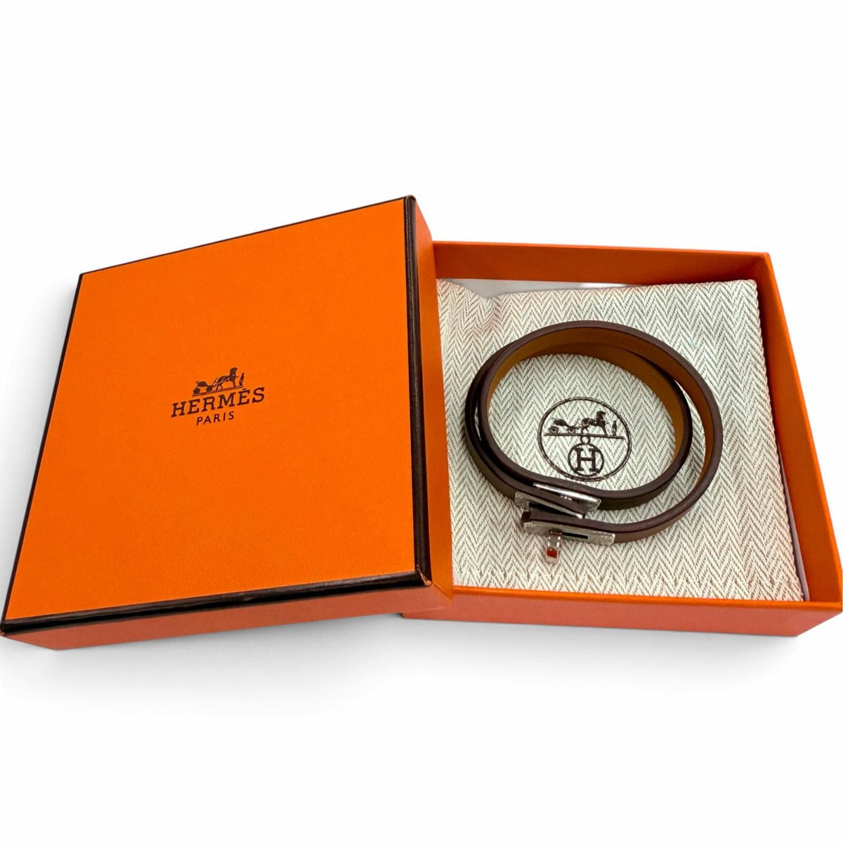 Hermes Mini Kelly Double Tour Bracelet Swift Etoupe Silver T2 French — view 2