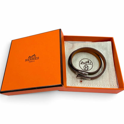 Hermes Mini Kelly Double Tour Bracelet Swift Etoupe Silver T2 French — view 2