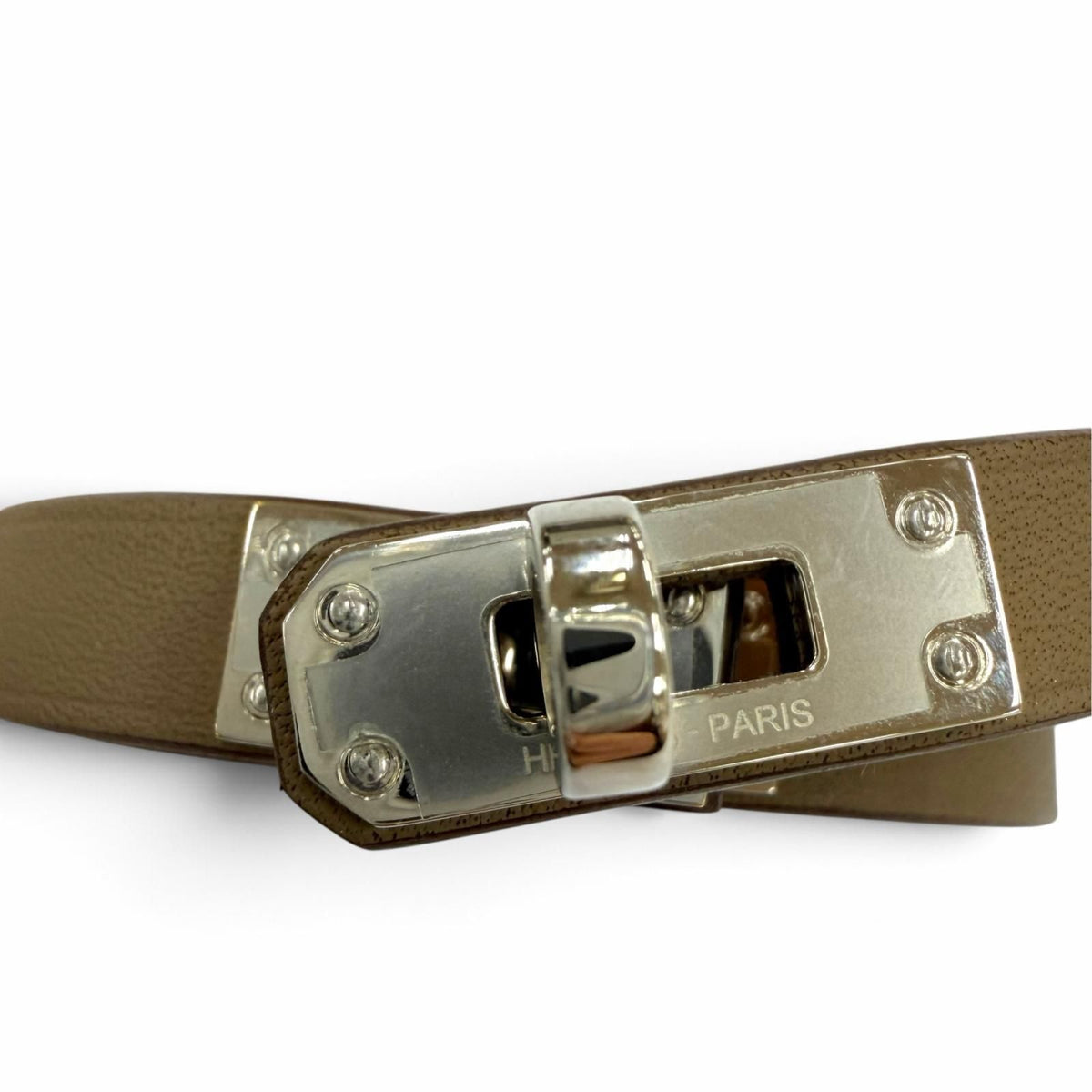 Hermes Mini Kelly Double Tour Bracelet Swift Etoupe Silver T2 French — view 5