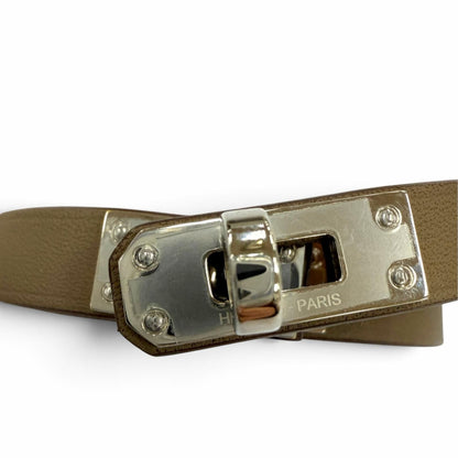 Hermes Mini Kelly Double Tour Bracelet Swift Etoupe Silver T2 French — view 5