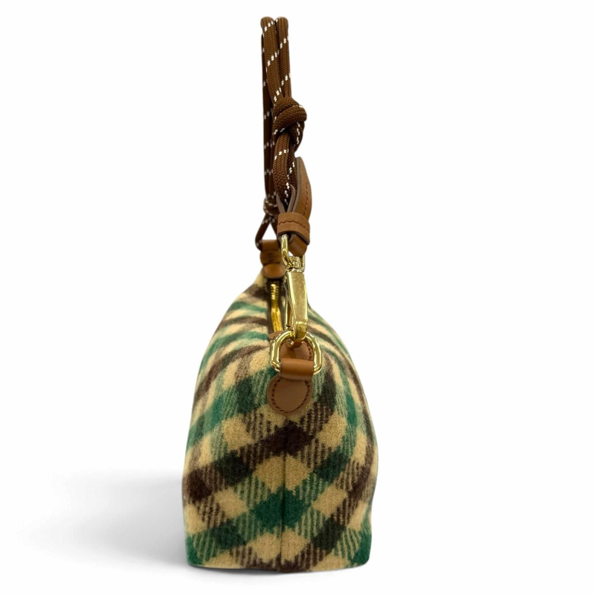 Miu Miu Spirit Gabardine Pouch Wool Cotton Check Handbag Green Brown — view 4