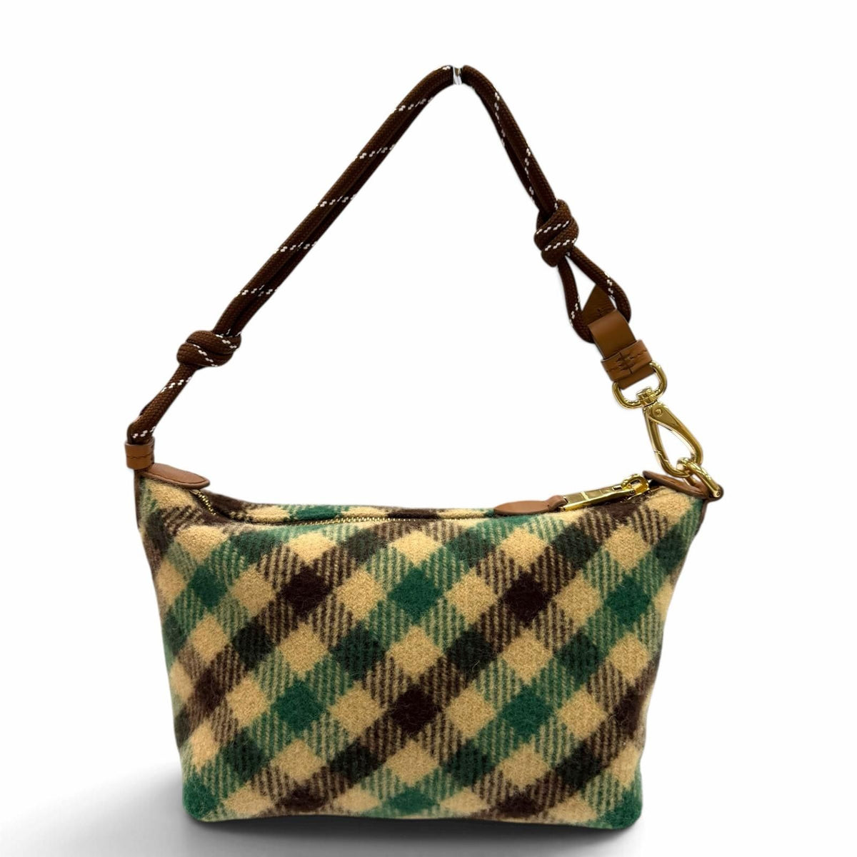 Miu Miu Spirit Gabardine Pouch Wool Cotton Check Handbag Green Brown — view 3