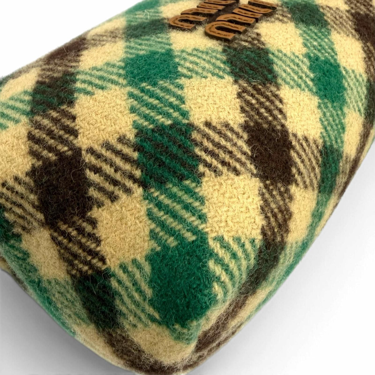 Miu Miu Spirit Gabardine Pouch Wool Cotton Check Handbag Green Brown — view 7