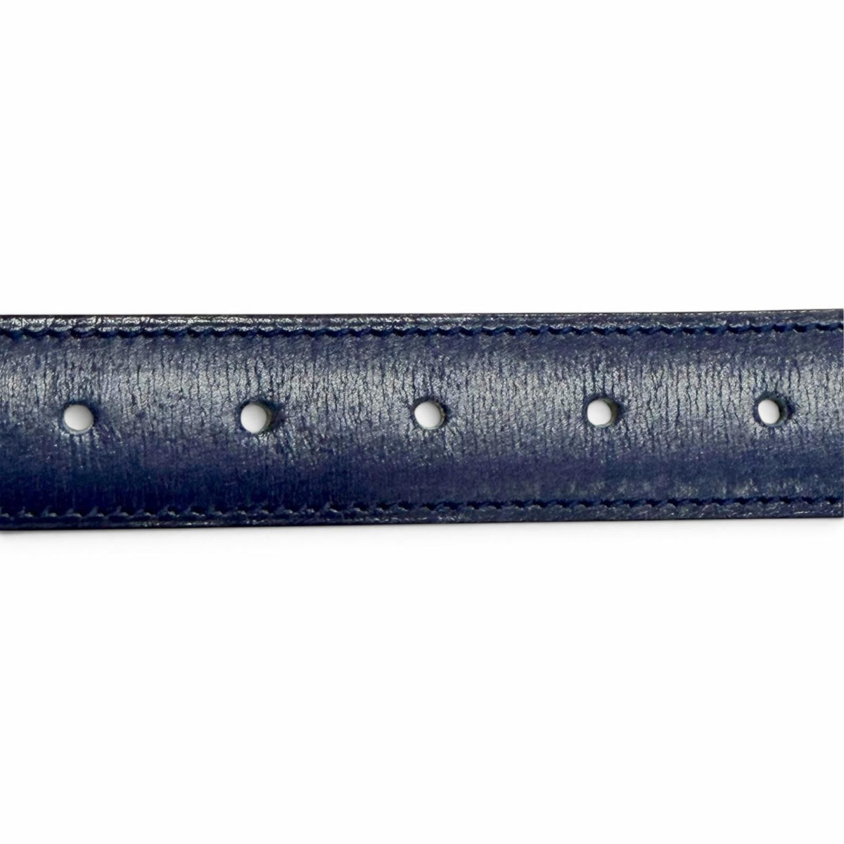 Hermes Vintage Silver Gold Leather Belt Navy Blue 75 — view 5