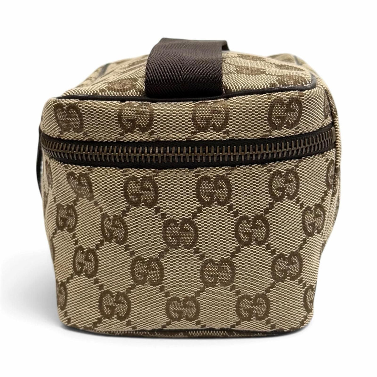 Gucci Vintage GG Canvas Leather Vanity Makeup Pouch Beige Brown — view 3