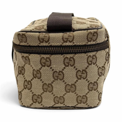 Gucci Vintage GG Canvas Leather Vanity Makeup Pouch Beige Brown — view 3