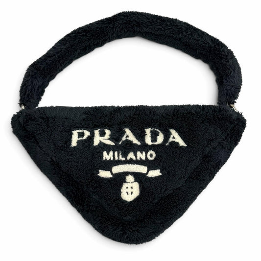 Prada Terry Cloth Triangle Logo Pile Bag Handbag Navy