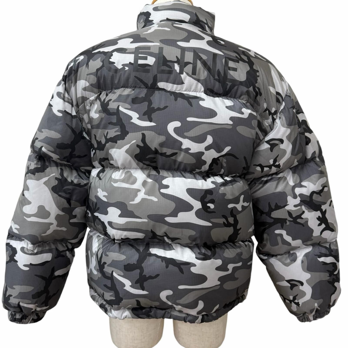 Celine Camouflage Stand Collar Down Jacket Puffer Gray 44 — view 4