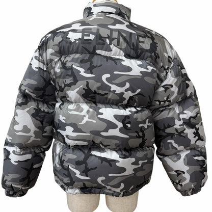 Celine Camouflage Stand Collar Down Jacket Puffer Gray 44 — view 4