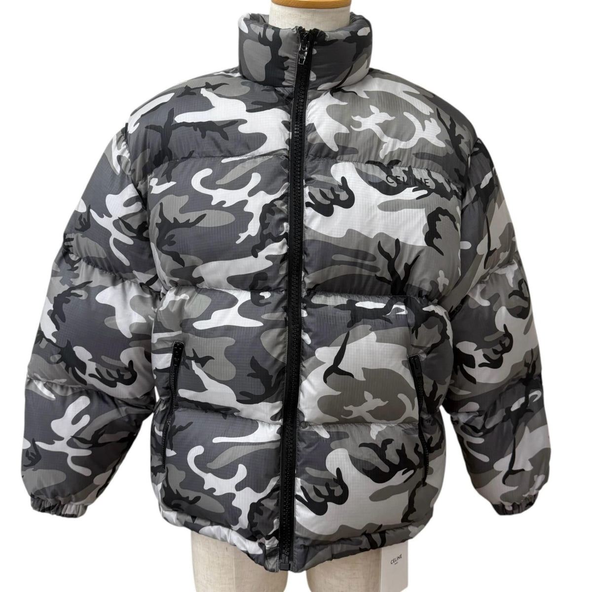 Celine Camouflage Stand Collar Down Jacket Puffer Gray 44