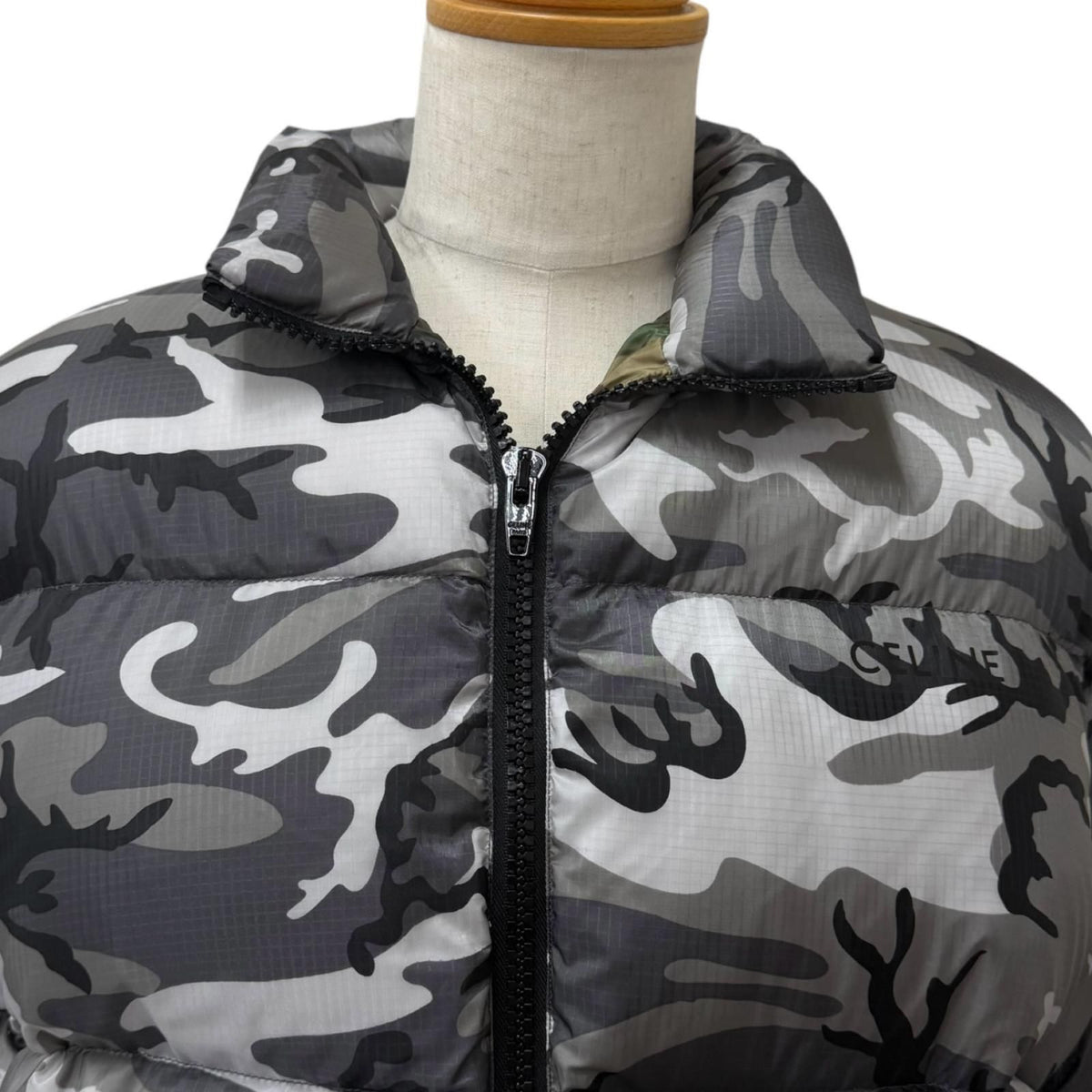 Celine Camouflage Stand Collar Down Jacket Puffer Gray 44 — view 2