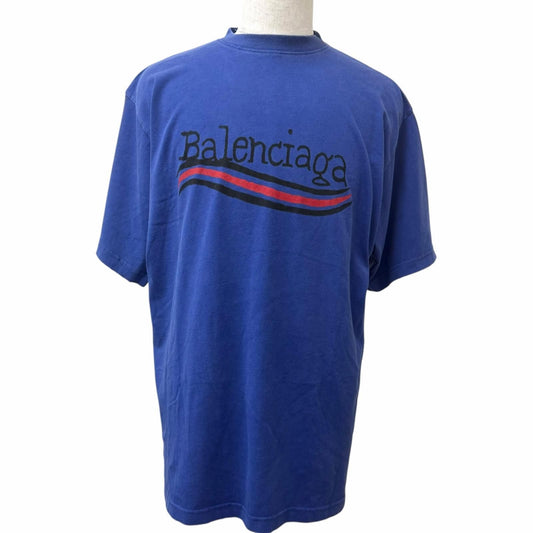 Balenciaga Distressed Campaign Logo Oversize Short Sleeve T-Shirt Navy