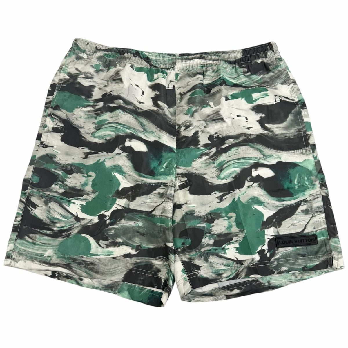 Louis Vuitton All Over Print Logo Rubber Patch Swim Trunks Shorts Green