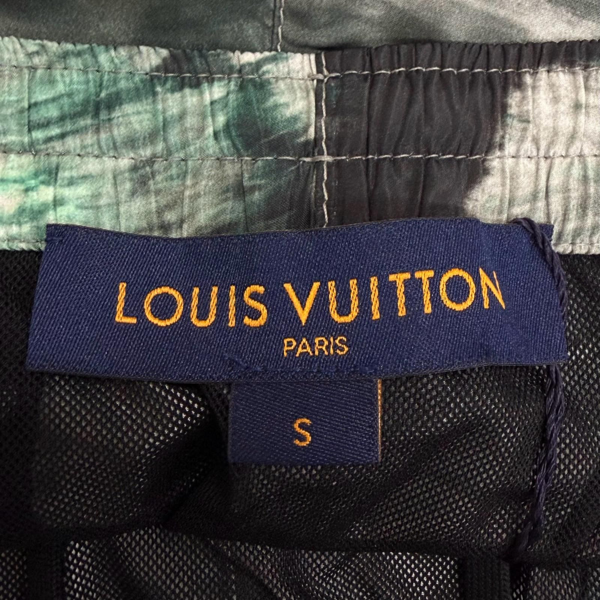 Louis Vuitton All Over Print Logo Rubber Patch Swim Trunks Shorts Green — view 7