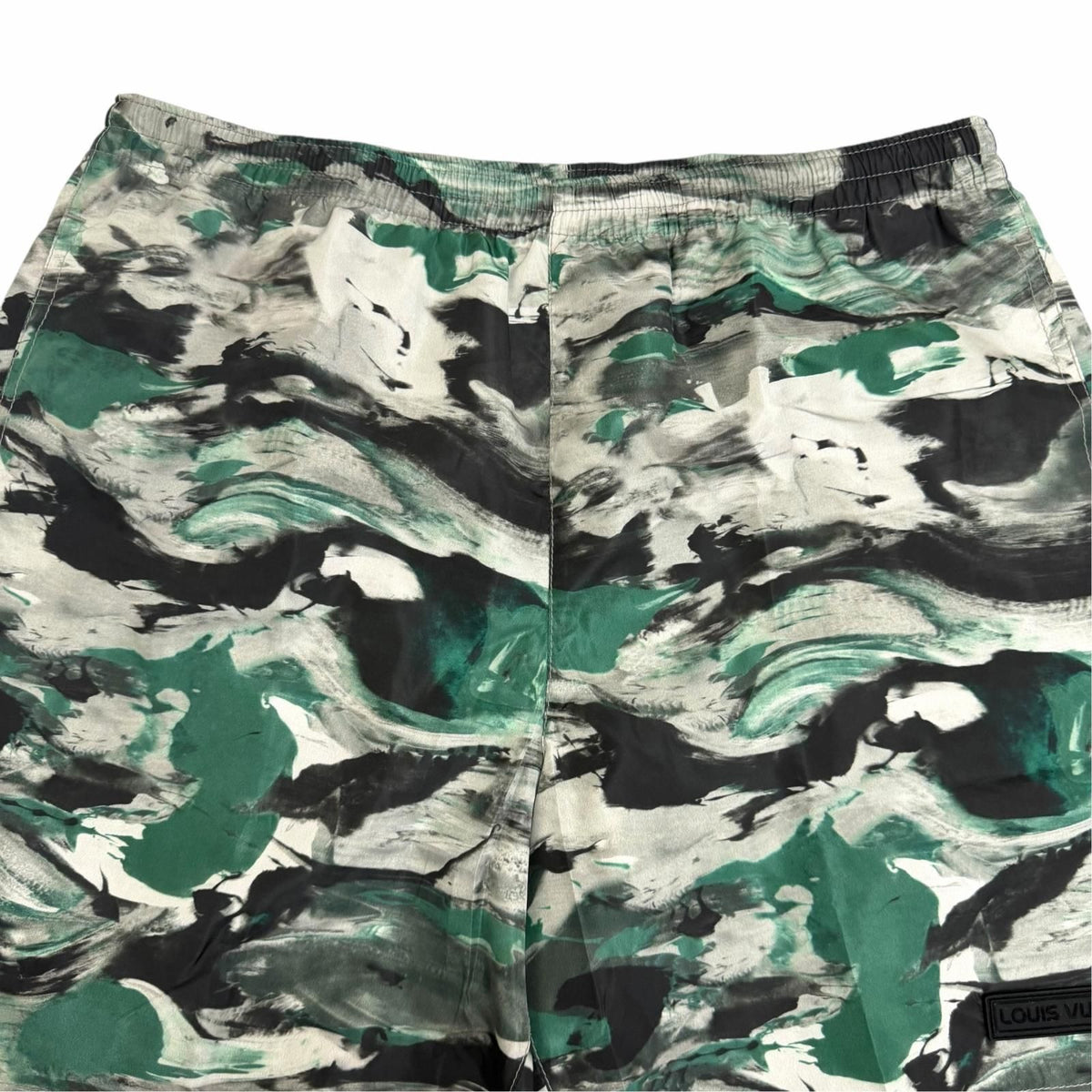 Louis Vuitton All Over Print Logo Rubber Patch Swim Trunks Shorts Green — view 3