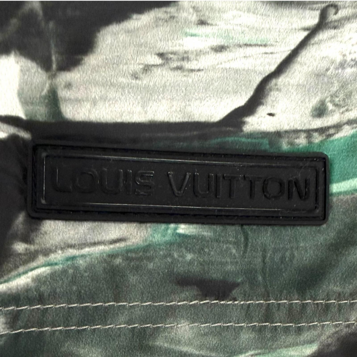Louis Vuitton All Over Print Logo Rubber Patch Swim Trunks Shorts Green — view 6