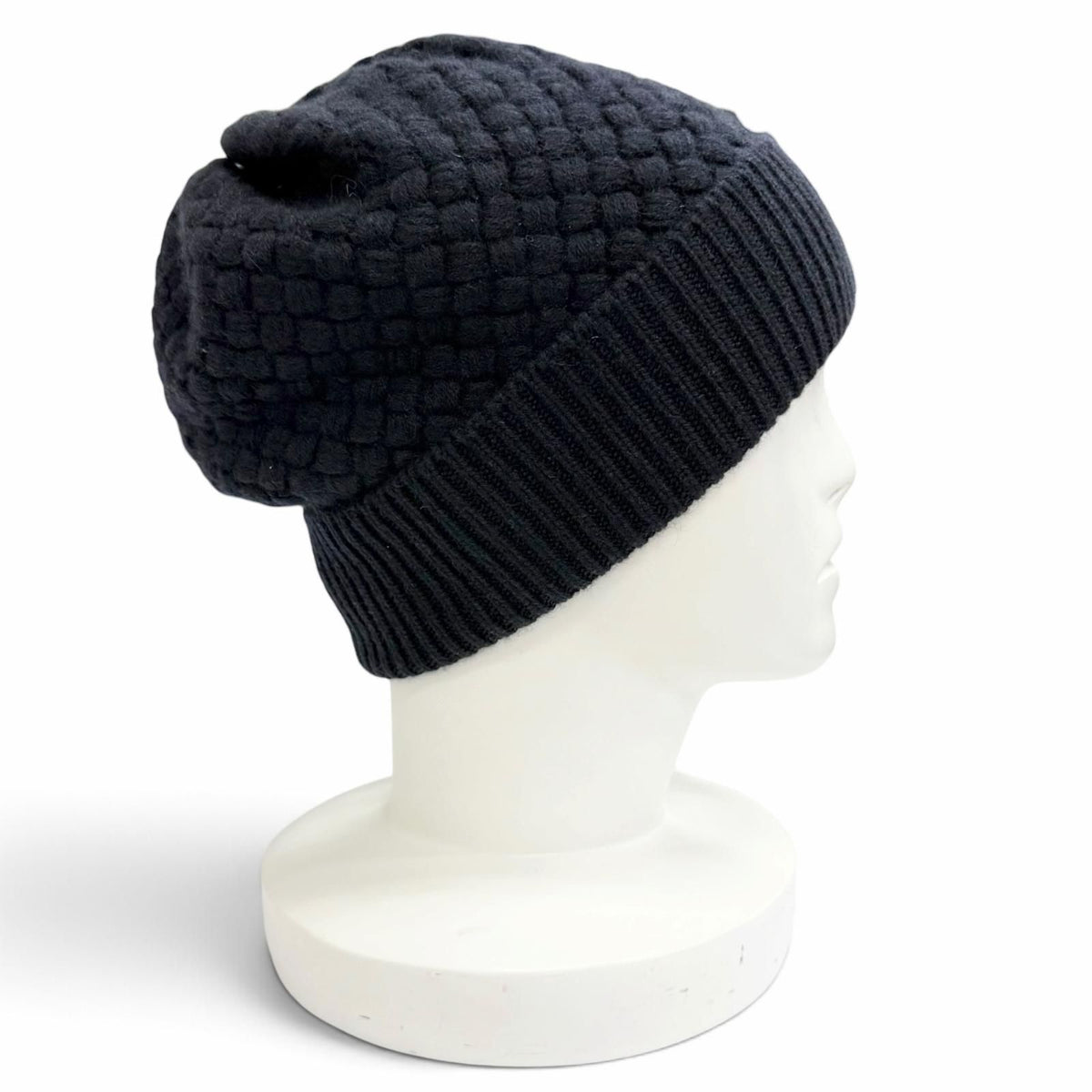 Chanel Cashmere 100% Lace CC Logo Camellia Knit Cap Navy Dark White Hat — view 3