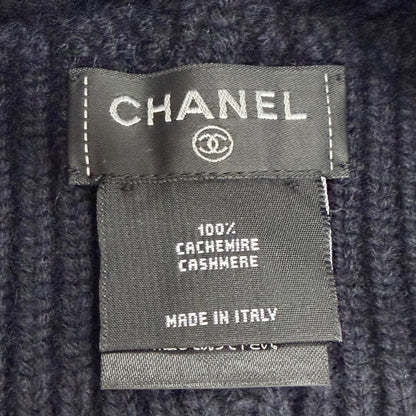 Chanel Cashmere 100% Lace CC Logo Camellia Knit Cap Navy Dark White Hat — view 7