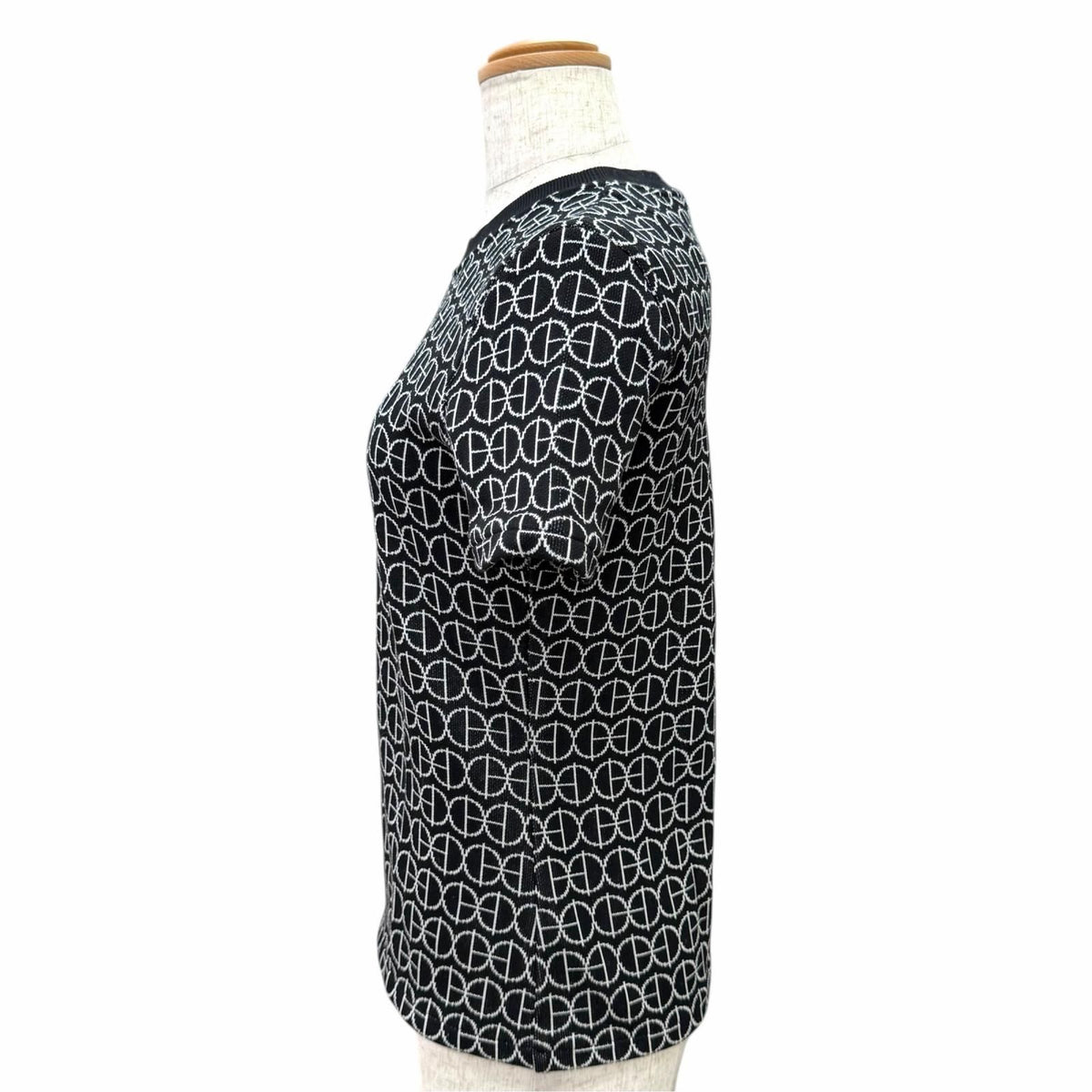 Hermes Cotton H Round All Over Print Crew Neck Short Sleeve Knit Black White FR — view 3