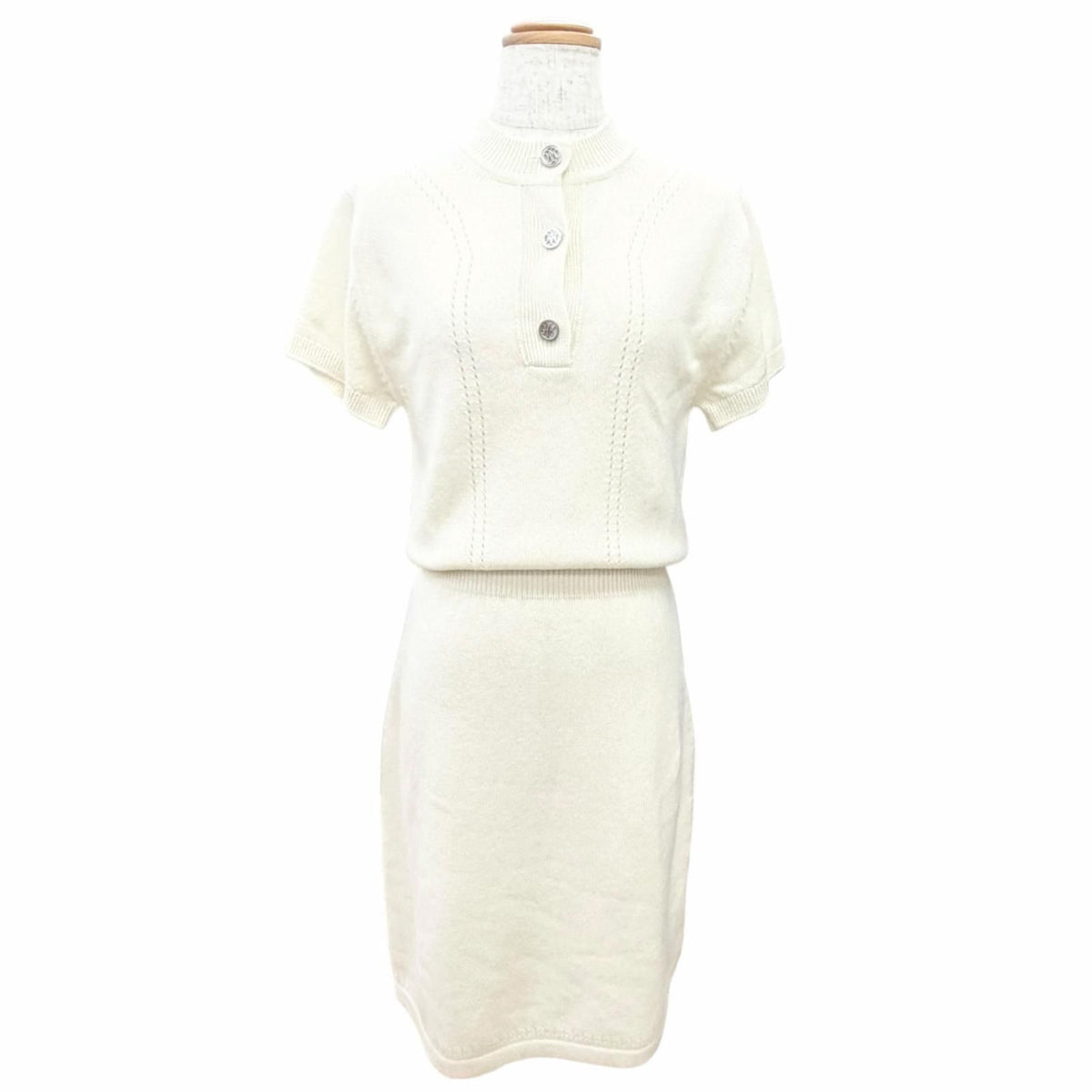 Hermes Cashmere 100% H Lift Short Sleeve Knit Dress Ivory Garment Included 34