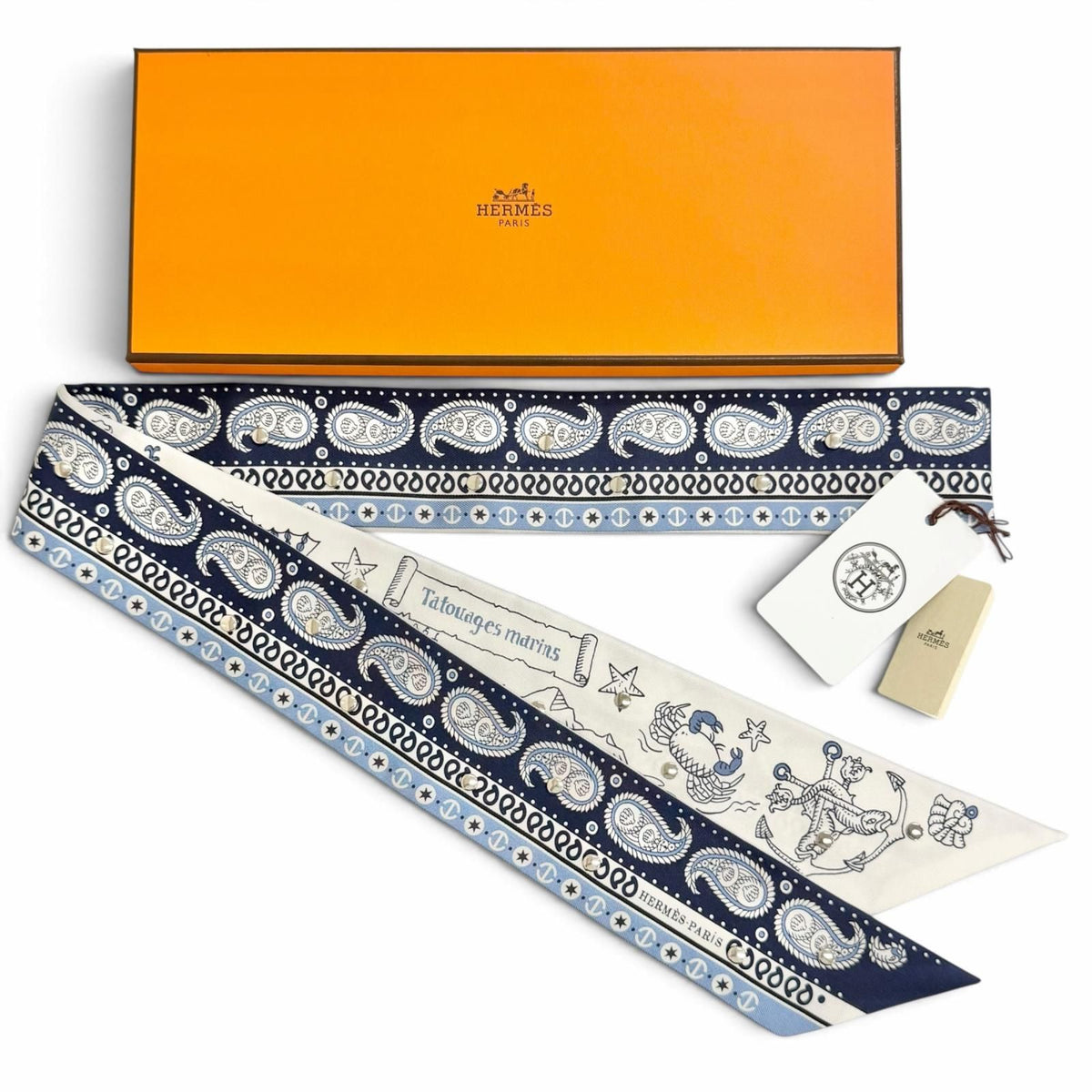 Hermes Ribbon Sailor Tattoo Bandana Silk Blue Marine Scarf — view 2