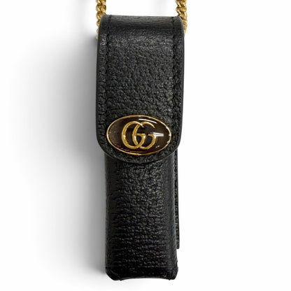 Gucci GG Marmont Chain Leather Lip Case Black Gold
