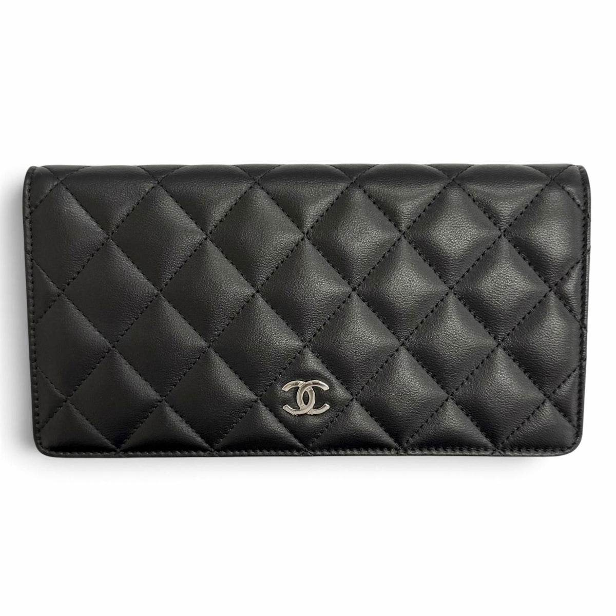 Chanel Lambskin CC Logo Quilted Timeless Classic Long Flap Wallet Black