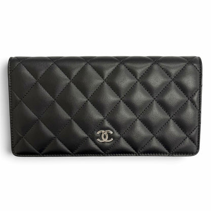Chanel Lambskin CC Logo Quilted Timeless Classic Long Flap Wallet Black