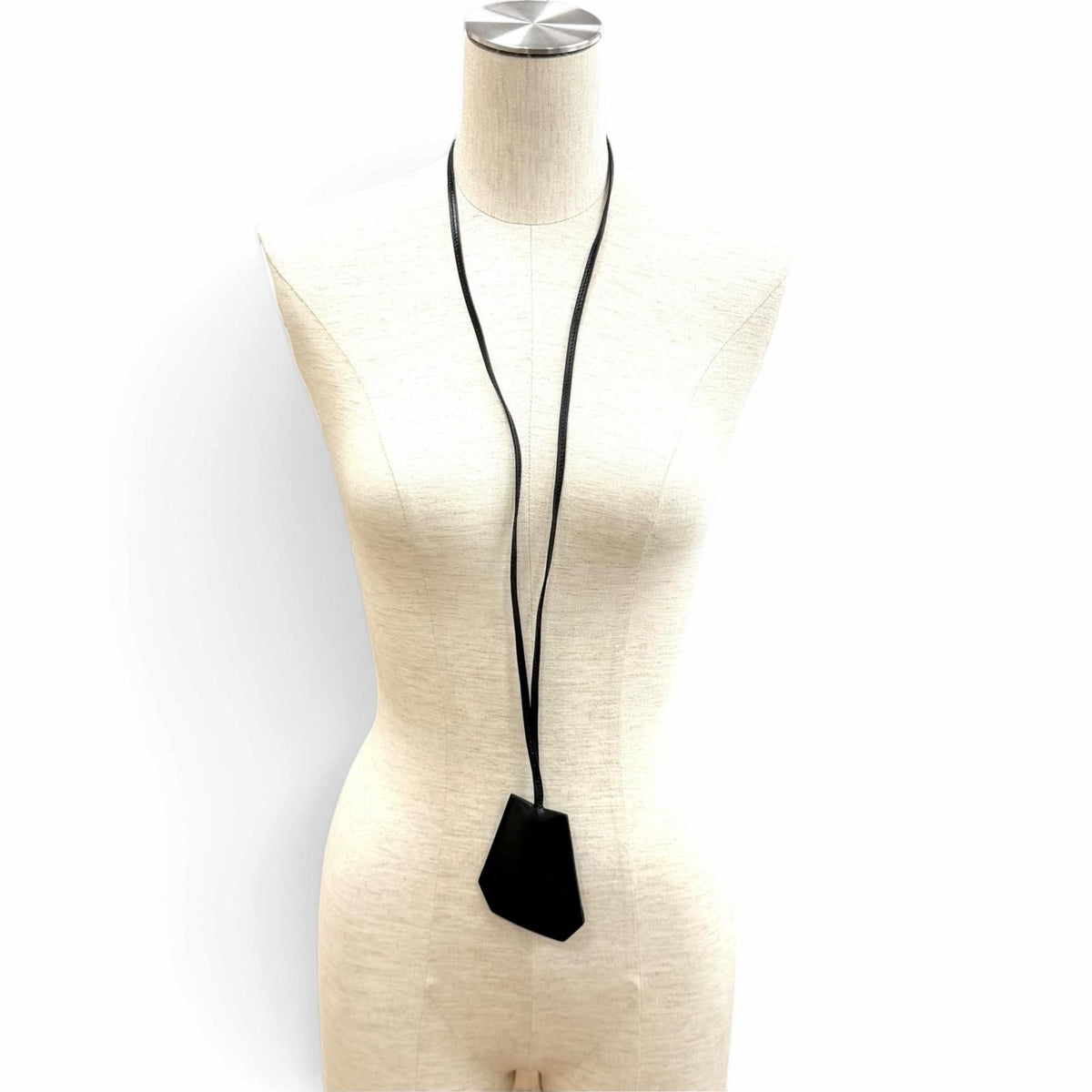 Hermes Vintage Leather Silver Martin Margiela Era Clochette Charm Necklace Black — view 2