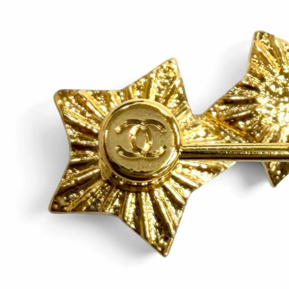 Chanel CC Logo Rhinestone Eco Pearl Star Brooch White Gold — view 7