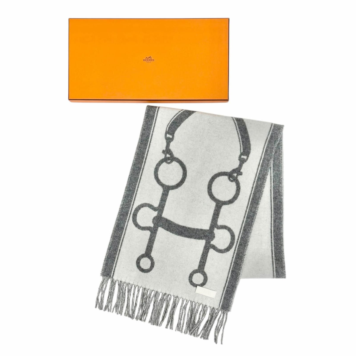 Hermes Mall Cashmere 100% Ivoire Flannel Gray Scarf Shawl — view 2