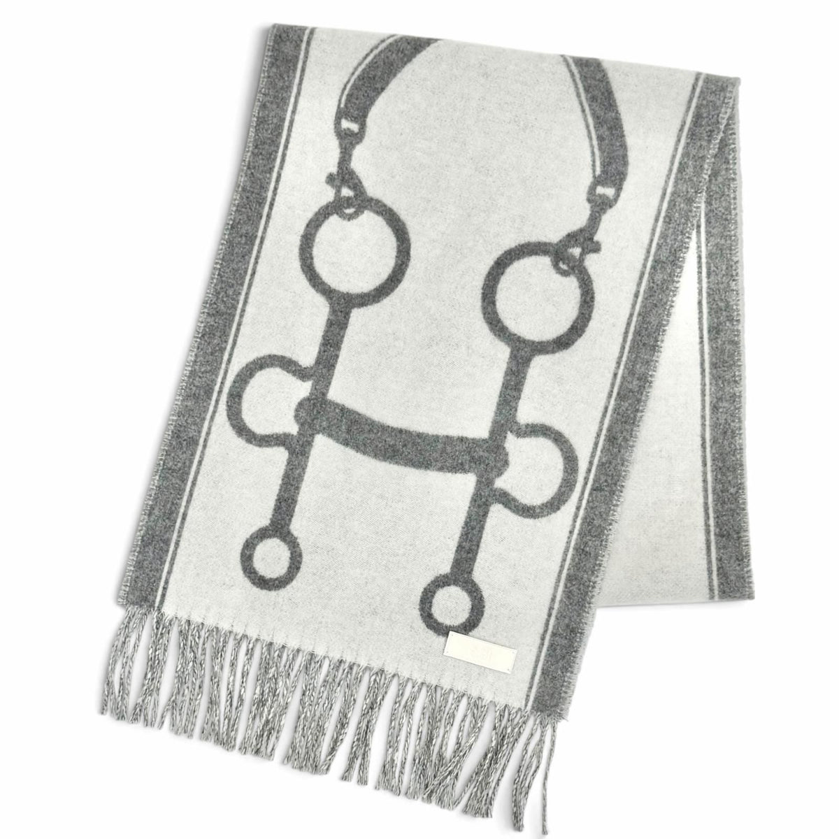 Hermes Mall Cashmere 100% Ivoire Flannel Gray Scarf Shawl