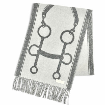 Hermes Mall Cashmere 100% Ivoire Flannel Gray Scarf Shawl