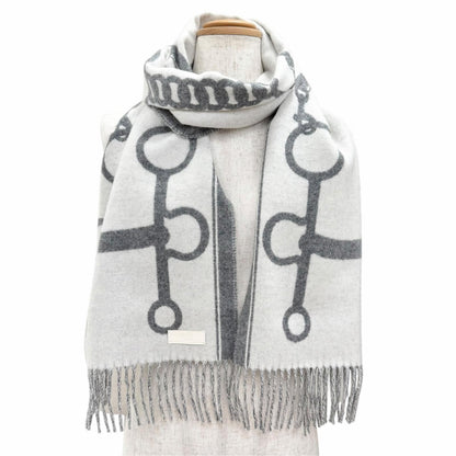 Hermes Mall Cashmere 100% Ivoire Flannel Gray Scarf Shawl — view 3